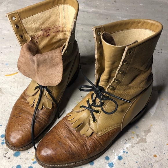 Justin Tassel Flap Lace Up Combat Boots 